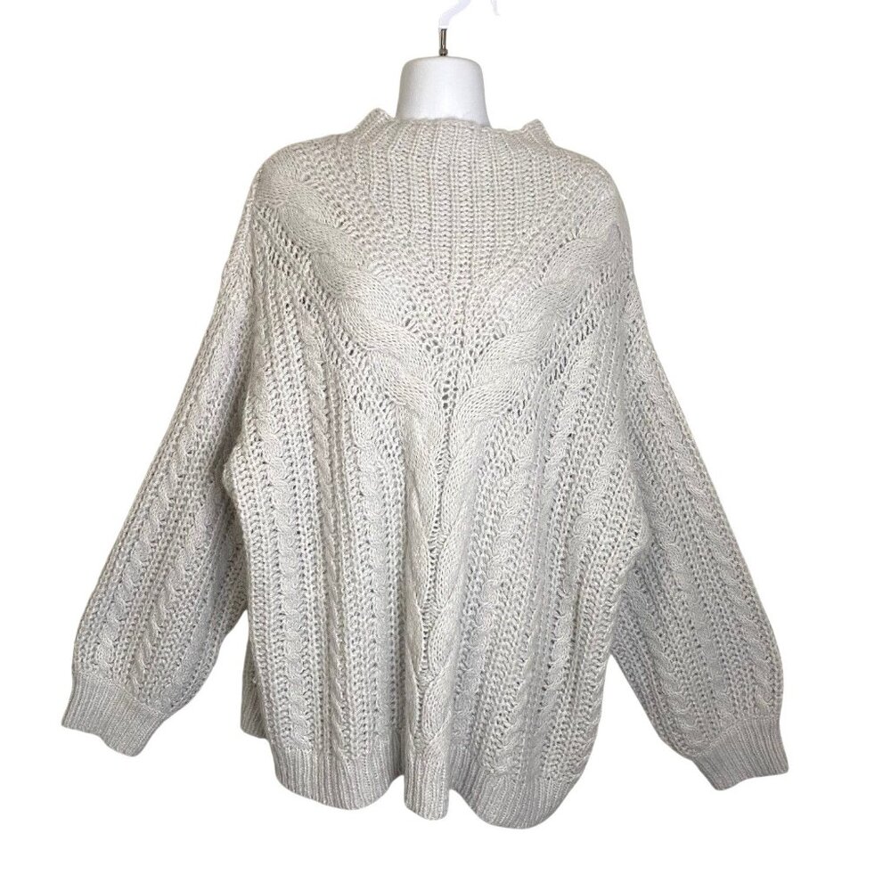 Ava-Viv Light Gray Cable Knit Sweater 1X Mockneck Chunky Knit Comfy Cozy